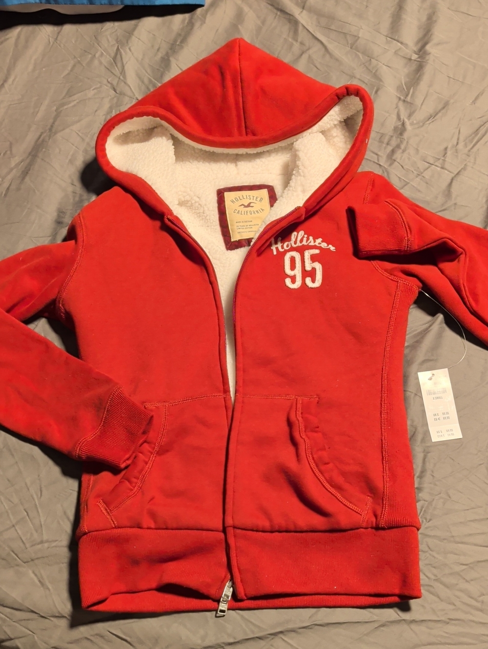 Hollister Kids Red Zip-Up Hoodie with Sherpa Lining